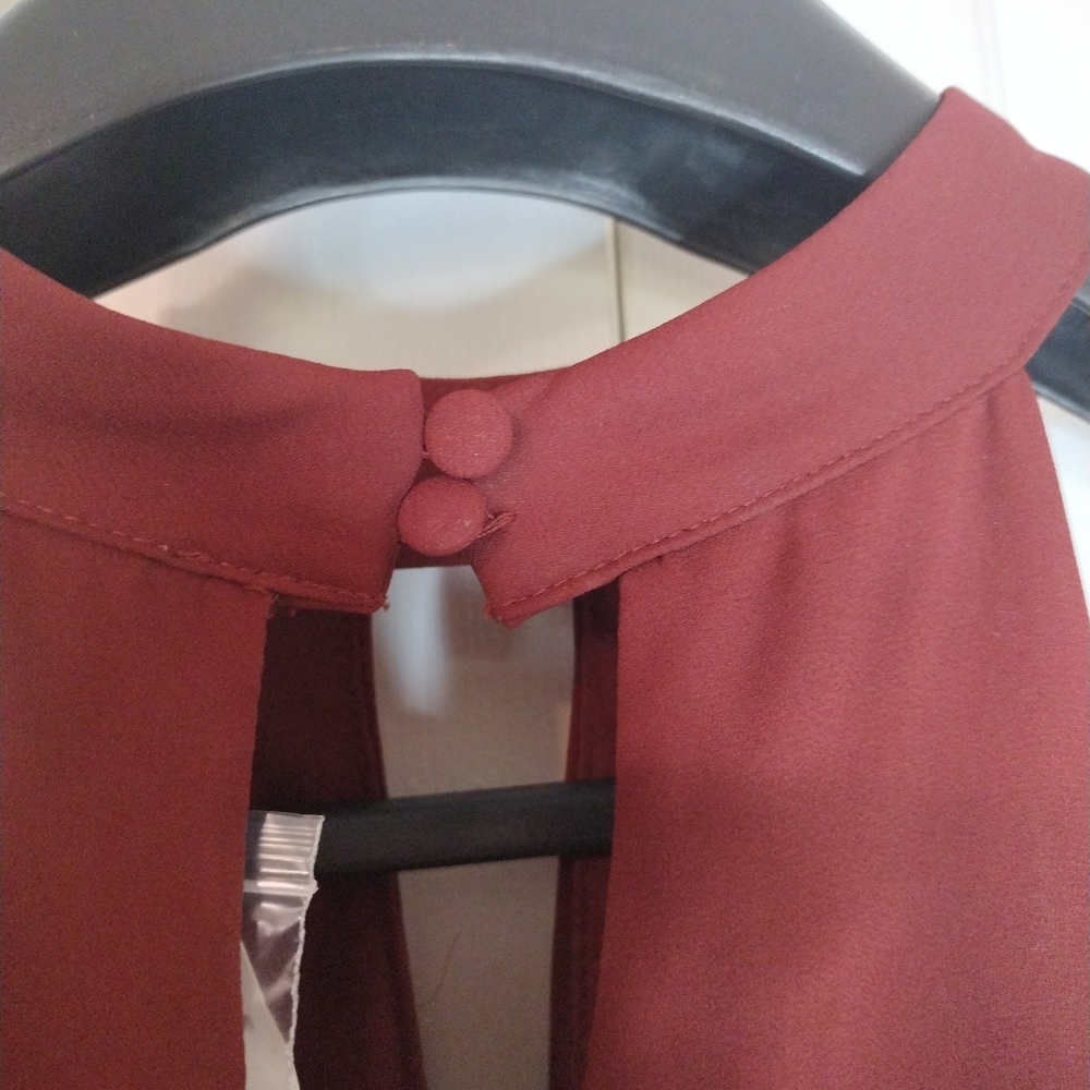 NWT Bar III Burgundy Mock Neck Blouse Top Shirt Cocoa Rose Size XL - Picture 7 of 10